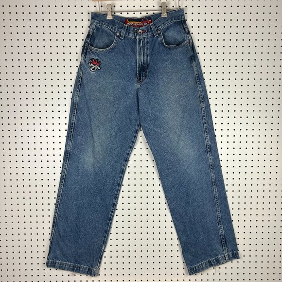 JNCO 90s Baggy Logo Jeans 30x31 Skater Grunge Blue Denim Wide Leg Stash Size 20 - Picture 1 of 11